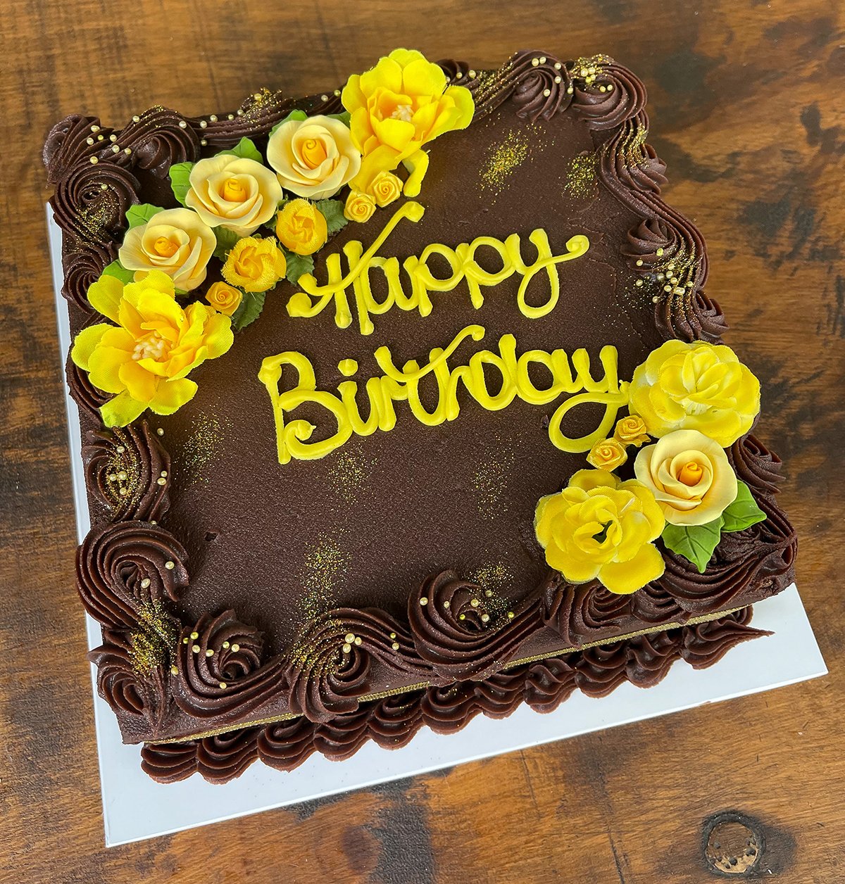 Romantic Flowers Edible Cake Wrap or Gold Happy Birthday Cake - Etsy